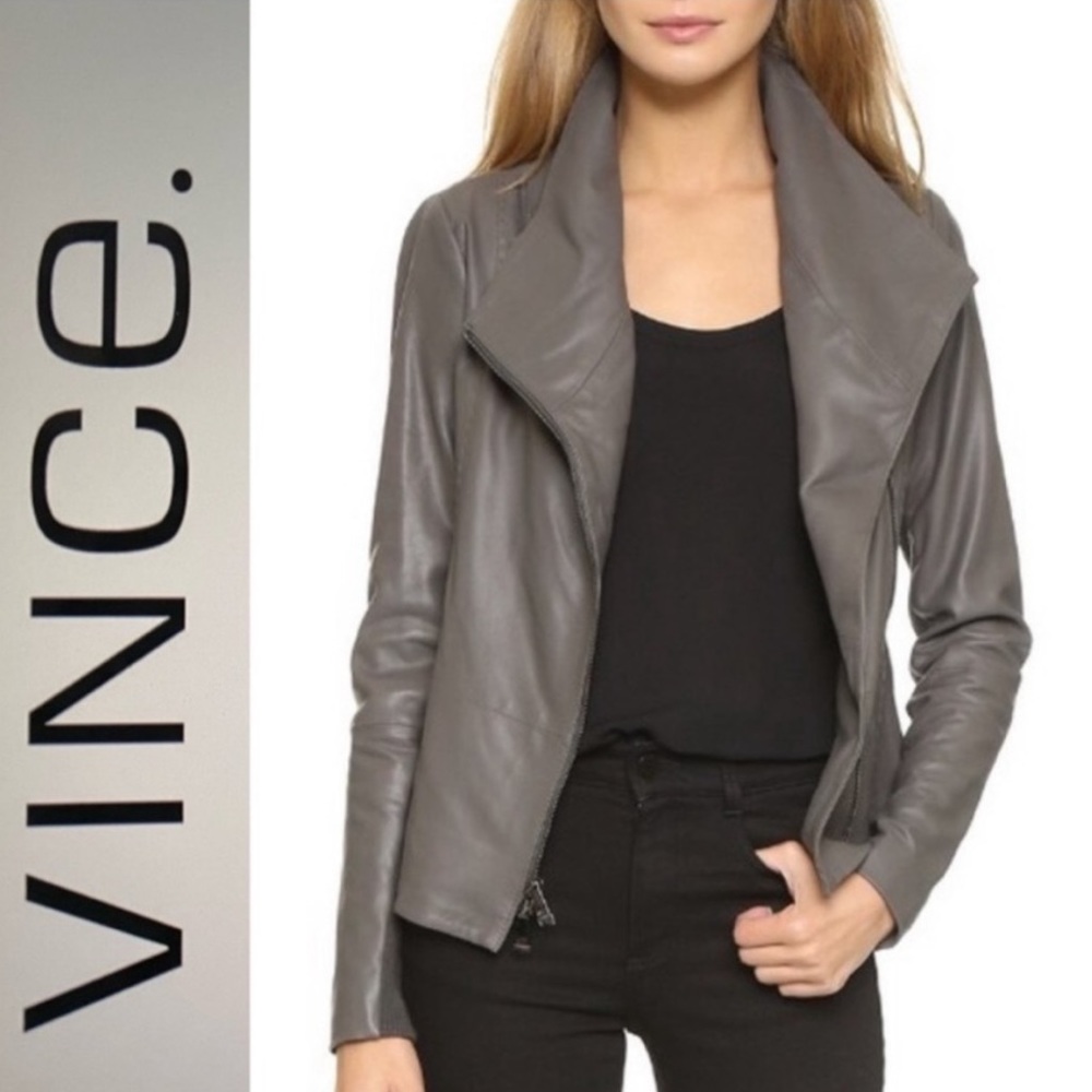 Vince Grey Leather Scuba Jacket